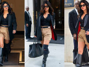 Priyanka Chopra combines khaki shorts with a formal blazer and we are taking notes